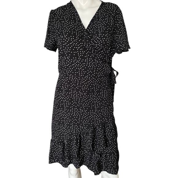 Naggoo Black Polka Dot Wrap Dress Large - Picture 1 of 3